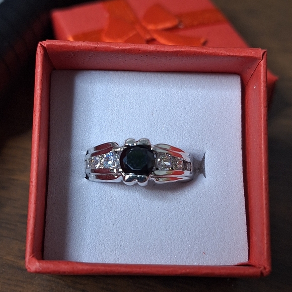Swarovski Crystal Elements Silver and Black Gemstone Ring - Picture 1 of 16